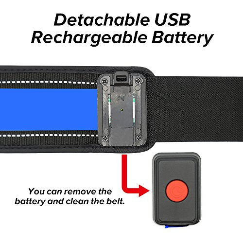 BSEEN LED Running Waist Belt - USB Rechargeable Reflective Glowing LED Waistband, Flashing Safety Light Belt for Runners, Joggers, Walkers, Pet Owners, Cyclists - color: Blue