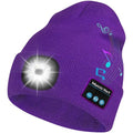 Bosttor Bluetooth Beanie Hat with Light, Headlamp Cap with Headphones and Built-in Speaker Mic, Gifts for Men Women Teen - color: Purple