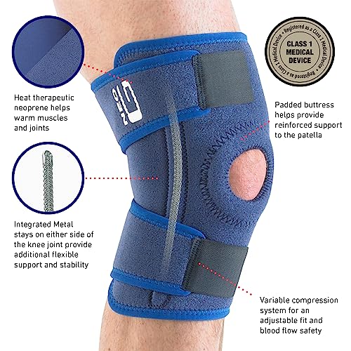Neo-G Open Knee Brace - Knee Support for Patella Injuries, Joint Pain, Miniscus Tear, Rehabilitation, Sporting Injuries. Metal Side Stabilizers - Left or Right Knee - Class 1 Medical Device