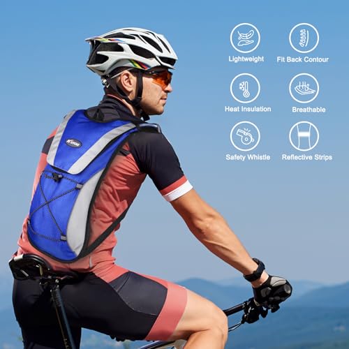 KUYOU Running Hydration Vest - Lightweight Insulated Hydration Backpack with 2L Water Bladder, Adjustable Chest Straps and Reflective Water Backpack for Running Marathon Race Hiking Cycling - color: Blue