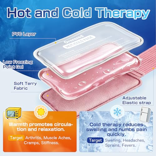 Ice Packs for Injuries Reusable 2-Pack Hot Cold Gel Pack with Strap Medium - color: Pink, size: Medium 10 x 5 Inch
