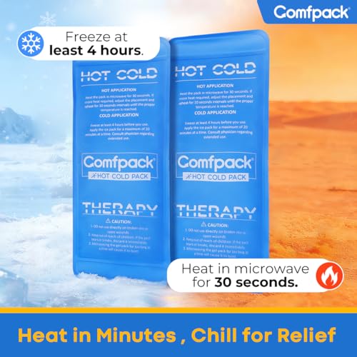Comfpack Soft Ice Packs for Injuries Reusable, Double Side Hot Cold Therapy - size: 9.1×3.8 Inch