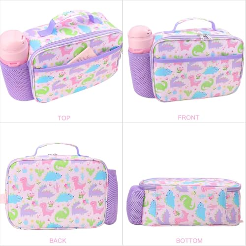 RHCPFOVR Kids Lunch Bag - Insulated Lunch Box for Boys Girls,Washable Lunch Bag and Reusable Toddler Leak-proof Lunchbox for School and Daycare - color: Purple Dinosaur