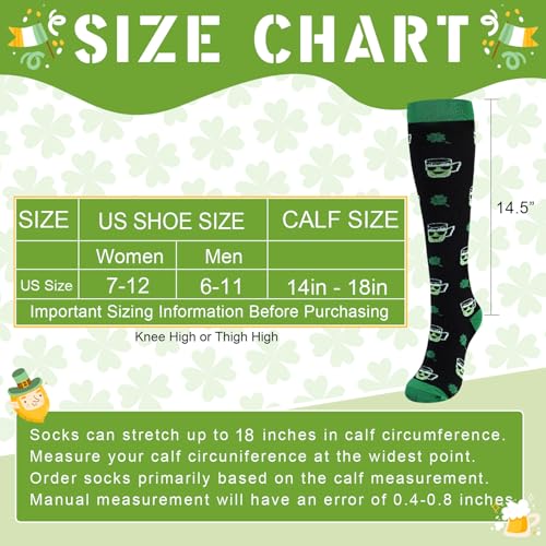 Junely Compression Socks for Women Knee High Socks Funny - color: A2-stpatricks04