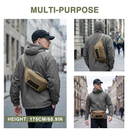 Mardingtop Tactical Fanny Pack for Men Military Crossbody Waist Belt Hip Bag for Outdoor Travel,Hiking,Running,Walking,Fishing,EDC - color: Khaki