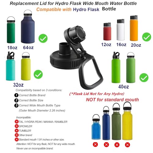 Lid for Hydro Flask Wide Mouth Sport Water Bottles, Spout Lid for Hydroflask 18 oz 32 oz 40 oz Wide Mouth Bottle Lid Replacement Cap (Black+ Grey) - color: Black+ Grey