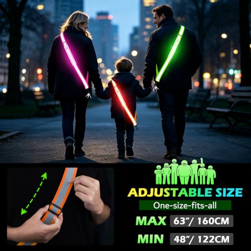 Fokia Kunbio LED Reflective Running Gear High Visibility Reflective Belt Sash with Armband for Walking at Night,Adjustable Running Safety Gear Light Up Running Belt for Runners Walkers Men Women - color: Orange