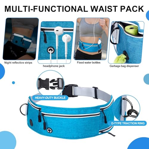Hands Free Dog Leash with Partitioned Pouch Adjustable Waist Belt, Waist Leash for Dog Walking Running, Dual Handles,for Medium/Large Dogs - color: Blue