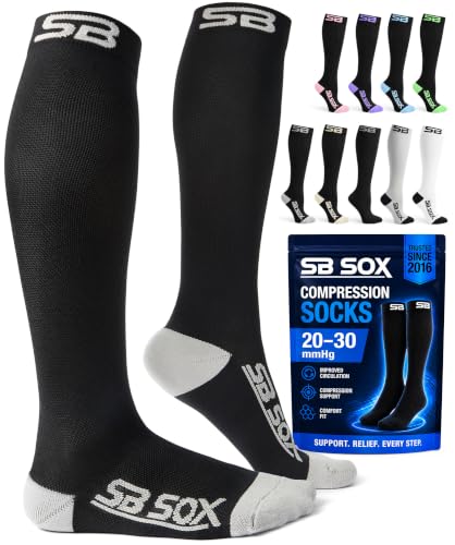 SB SOX Compression Socks for Men & Women (20-30mmHg) - color: Black/Gray, size: Medium