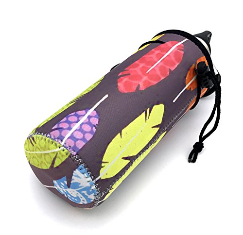 Wanty Neoprene 20 Oz Insulated Water Drink Bottle Cooler Carrier Cover Sleeve Tote Bag Pouch Holder Strap for Climbing Cycling and Running Outdoor Activities (Feather) - color: Feather