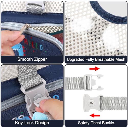 Accmor Toddler Harness Leash, Cute Dinosaur Kids Leashes + Reflective Anti Lost Wrist Link, Collapsible Baby Walking Harness Belt, Breathable Child Hand Strap Tether for Boys Traveling in Hot Weather - color: Navy Blue/Breathable Brachiosaurus