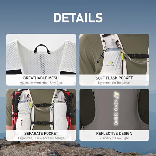 N NEVO RHINO Running Vest, Hyration Vest with 2 Pcs 500ML Soft Flasks - color: White, size: Small