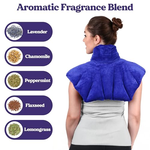 Microwavable Heating Pad for Neck, Shoulders, and Back by Joy & Grace | 5 Lb Weighted Neck & Shoulder Wrap | Moist Heat Therapy Pack for Relaxation and Comfort | Soft Micro-Mink Cover | Scented Blue - color: Blue, style: Scented