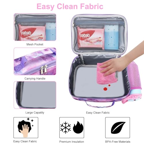 RHCPFOVR Kids Lunch Bag - Insulated Lunch Box for Boys Girls,Washable Lunch Bag and Reusable Toddler Leak-proof Lunchbox for School and Daycare - color: Purple Galaxy