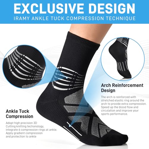 IRAMY Compression Ankle Support Crew Socks Men Women Wicking Plantar Fasciitis Relief Running Hiking Socks 3 Pairs - color: Black-3 Packs, size: X-Large