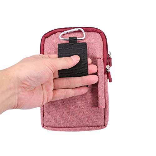 Small Cell Phone Holster with Belt Loop, Men Mobile Phone Belt Clip Pouch, Men's Bag Zippered Phone Belt Holder Phone Case with Clip Bumbag Protector Waist Pouch Wallet with Carabiner Hook Belt Loop - color: Red