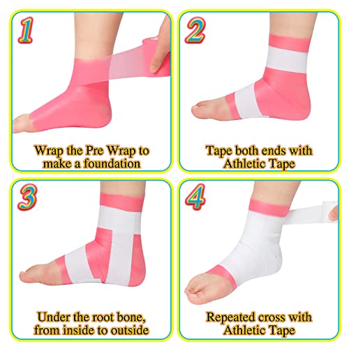 4 Pieces Foam Underwrap Athletic Foam Tape Sports Pre Wrap Kit Athletic Tape for Ankles Wrists Hands and Knees Climbing Boxing Football Trainers, 2.75 Inch x 89 Feet, 1.5 Inch x 33 Feet