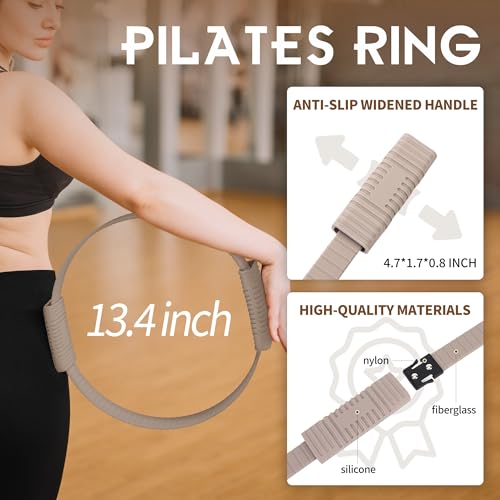 Wavar Pilates Essentials Kit for Women, 13.5" Magic Circle Fitness Set - color: Cream
