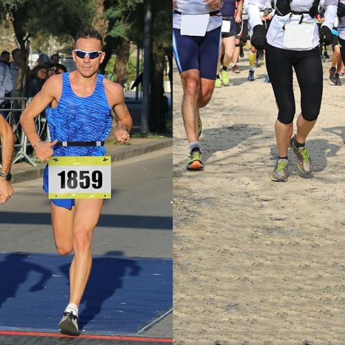 2Pcs Race Number Belt Triathlon Race Belt Running Bib Belts with 6 Energy Gel Loops for Triathalon Marathon Running and Cycling (Black/Green) - color: Black&green