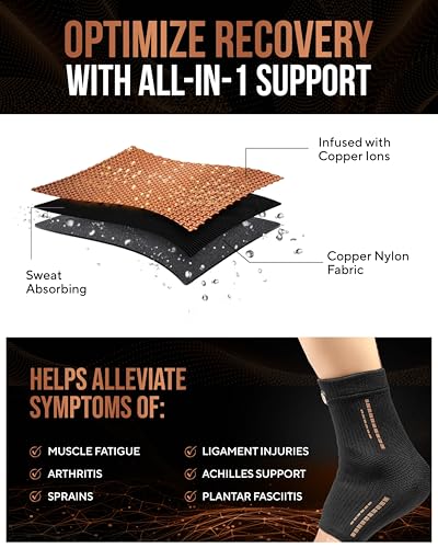 TheraCopper Copper Ankle Brace for Men & Women (Medium, 2 Pack) - size: Medium