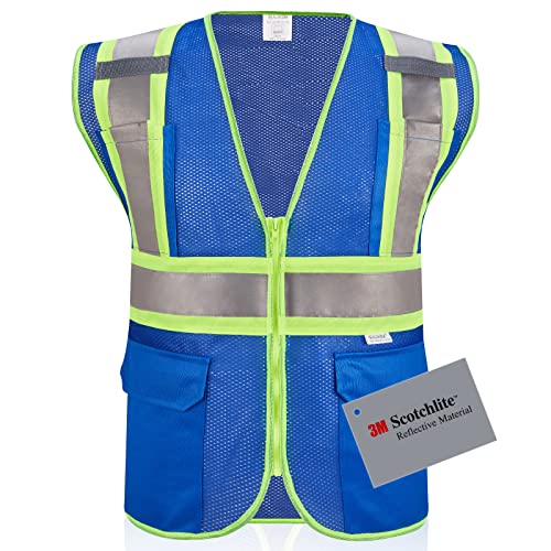 3M High Visibility Reflective Safety Vest with Zipper and Pockets Blue,M - color: 3m-blue, size: Medium