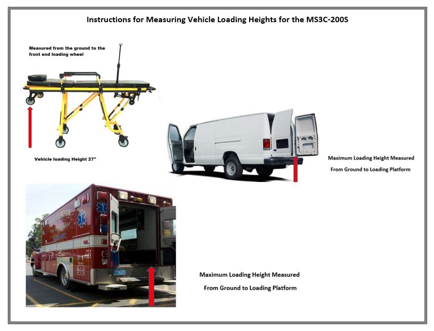 MS3C-200S Professional Ambulance Stretcher, IV Pole, One Man Loading, Collapsable Side Rails, Weight Capacity 350 lbs