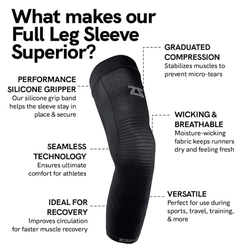 Zensah Full Length Long Leg Compression Sleeve - color: Black, size: Large
