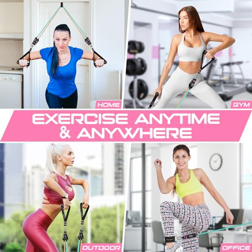 Resistance Bands with Handles, 5 Level Exercise Bands, 150LBS Workout Bands - color: ‎Light yellow, Khaki, Blue, Green, Navy blue
