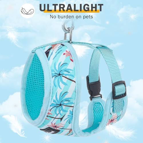 SCENEREAL Small Dog Harness and Leash Set, Coconut Tree, M - color: Blue-Coconut Tree, size: M: Chest Girth: 17"-21"