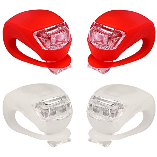 Malker Bicycle Light Front and Rear Silicone LED Bike Light Set - Bike Headlight and Taillight,Waterproof & Safety Road,Mountain Bike Lights,Batteries Included - color: 2pcs White & 2pcs Red, size: 4 lights