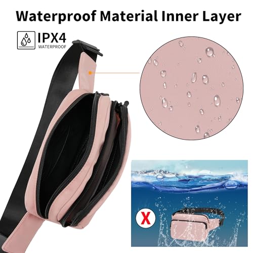 Fanny Pack Nylon Mini Belt Bag Everywhere Belt Bag for Women Water Repellent Waist Packs Crossbody Bags with Adjustable Strap - color: Pink
