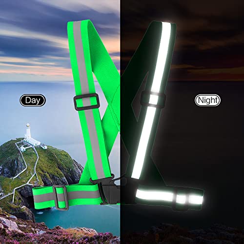 Running Reflective Vest Gear 3 Pack, Adjustable Safety Vest High Visible Reflective Belt Straps Night Walking Vest - color: Green,Blue,Grass Green
