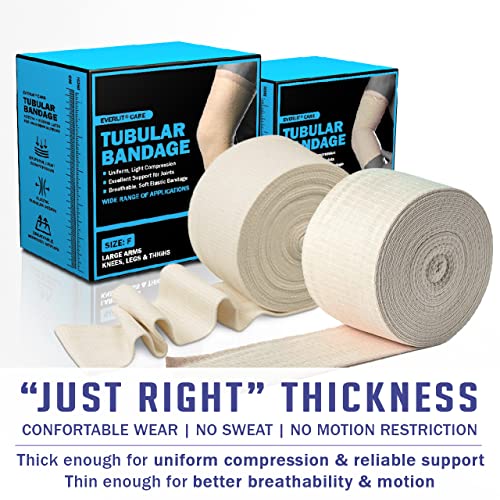 EVERLIT Elasticated Tubular Support Bandage | Stockinette Tubing for Large Arm, Knees, Legs | Light to Moderate Compression Bandage Roll For Tissue Support (Size F | 4" x 11 yd) - size: Size F | 4" x 11 yd