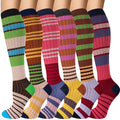 6 Pairs 20-30 mmHg Knee High Compression Socks, Unisex, Running, Travel - color: Color Stripe, size: Small-Medium