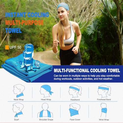 YQXCC 2 Pack Cooling Towels (47"x12"), Ice Cool Towel for Neck & Face - color: Dark Blue/Pink