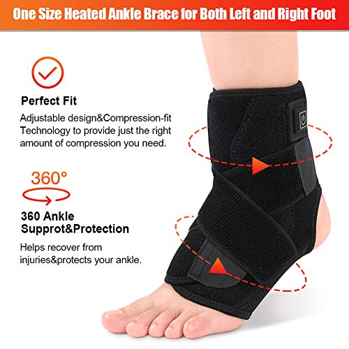 LAVEN Heating Ankle Brace, Heat Foot Drop Orthotic Brace with Adjustable 3 Level Controller for Injury Joint Recovery, Ankle Sprain Swelling, Arthritis, Strain, Fit