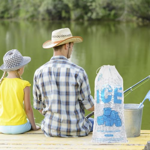 100 PACK 20 lb. Plastic Ice Bags with Cotton Draw String 14 x 28 Inch Heavy-Duty Plastic Ice Storage Bags with Draw String (2.8mil Thickness, Ice Cube pattern) - style: 14x28inch(100pack)Cotton Drawstring-Ice Cube Pattern