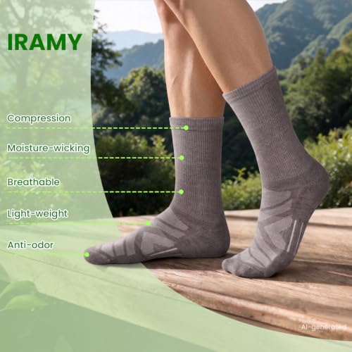 IRAMY Compression Ankle Support Crew Socks Men Women Wicking Plantar Fasciitis Relief Running Hiking Socks 3 Pairs - color: Black+white+light Grey-6 Packs, size: Medium
