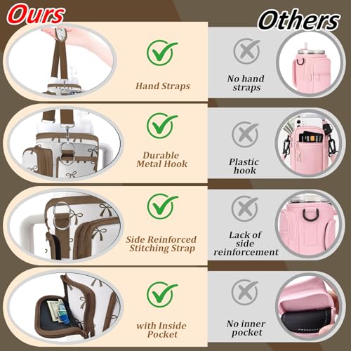 Water Bottle Carrier Bag for Stanley 40/30oz Cup Tumbler with Phone Pocket,Insulated Crossbody Water Bottle Holder with Adjustable Strap,Water Bottle Sling Pouch for Hiking Walking Camping Accessories - color: Brown Bow Tie