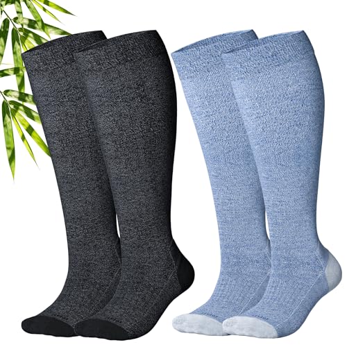 LEVSOX Bamboo Viscose Wide Calf Compression Socks 20-30 mmHg with Cushioned - color: Navy/Grey, size: Medium