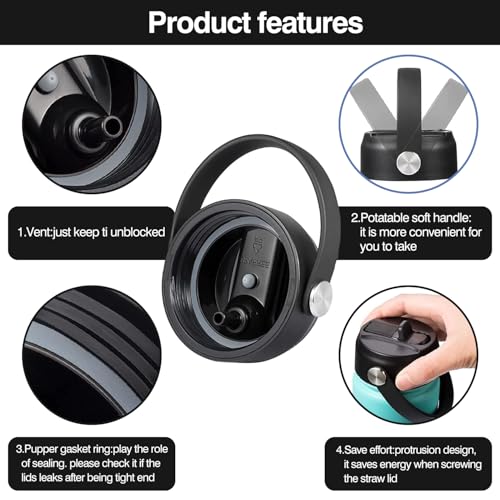 Straw lid for Hydroflask Wide Mouth Water Bottle,Flex Straw Lid Compatible with Hydro Flask 12 16 18 20 32 40 64 oz,Sports Straw Cap Flip Top Lid Water Bottle Lid Accessories… - color: Black 2
