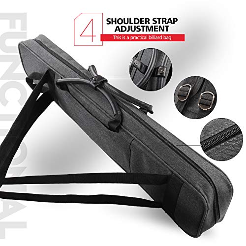 KONLLEN Pool Cue Case 3x4 Oxford Pool Stick Case Holds 3 Butts and 4 Shafts Billiard Sitck Large Capacity Carrying Cases with Multi-Pocket Pool Cue Accessories - color: Grey
