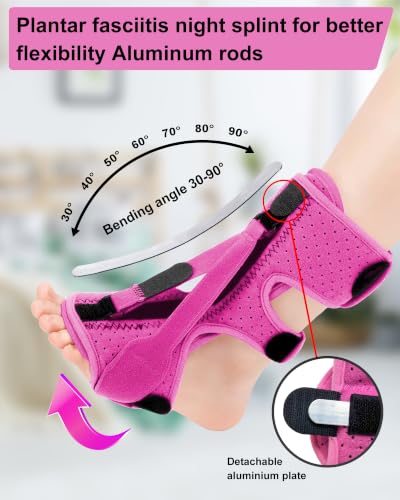 Dr.WYFOOTPlantar Fasciitis Night Splint - Upgraded 3-Strap Foot Drop Brace with Bendable Aluminum Bar | Achilles Tendonitis Relief Boot & Heel Pain Support for Sleeping, Women & Men (1 Pce Pink)