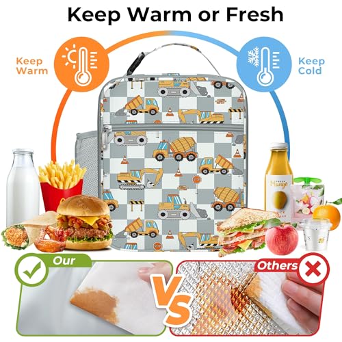 Clastyle Car Insulated Kid Lunch Bag for Boy Lunch Box, Engineer Excavator - color: Grey Excavator