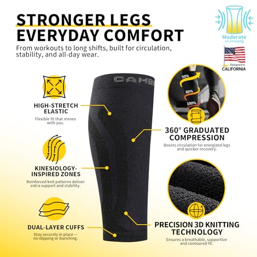 CAMBIVO Calf Compression Sleeve 3 Pairs Footless Compression Socks Running - color: Black, size: Large-X-Large