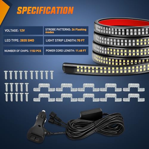 Nilight 2PCS 70 Inch Running Board LED Lights Strip Red White for Truck - color: Red White