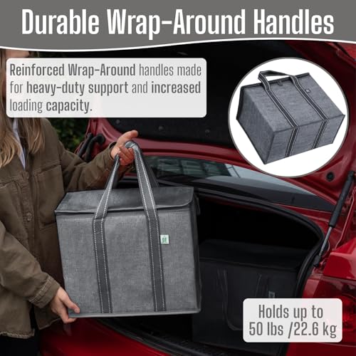VENO 2 Pack Insulated Grocery Bags, Collapsible Cooler, Hard Bottom, Gray - color: Gray, size: 15.7"W x 12.6"H x 8.7"D - 2 Pack