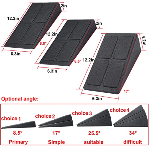 Squat Wedge Block Adjustable Slant Board, Heavy Duty 3pcs Foam Foot Ankle Knee Stretcher Leg Extender, Incline Platform Ramp For Heel Elevated Exercise and Calf Raise