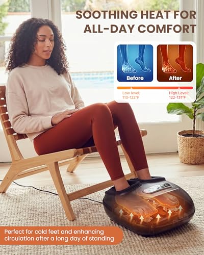 CILI 4-in-1 Foot Massager with Heat,Vibraion,Deep 3D Shiatsu,Compression,Rolling Feet Massager FSA Eligible HSA,Big Size 13" for Men Women Home Office Foot Pain Relief (Toe-Touch Control) Gifts Mom - color: Jet Black