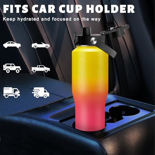 32 oz Travel Coffee Mug & Water Bottle Fits Car Cup Holder Straw Spout Lids - color: Yellow Pink, size: 32 Ounces